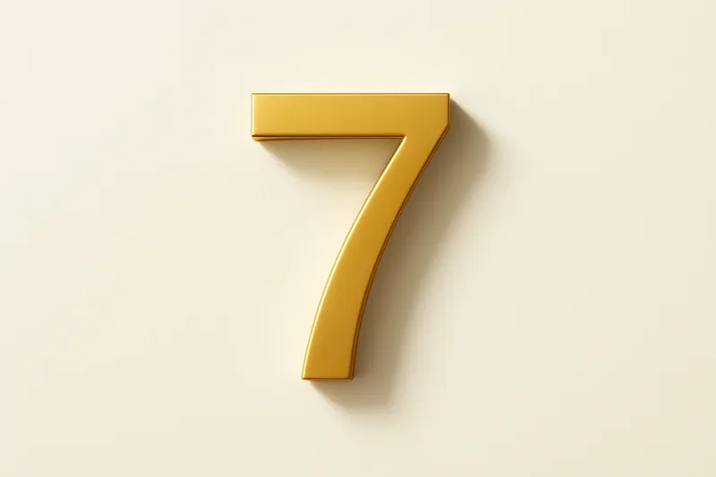 Single large golden seven symbol on cream background with soft shadow